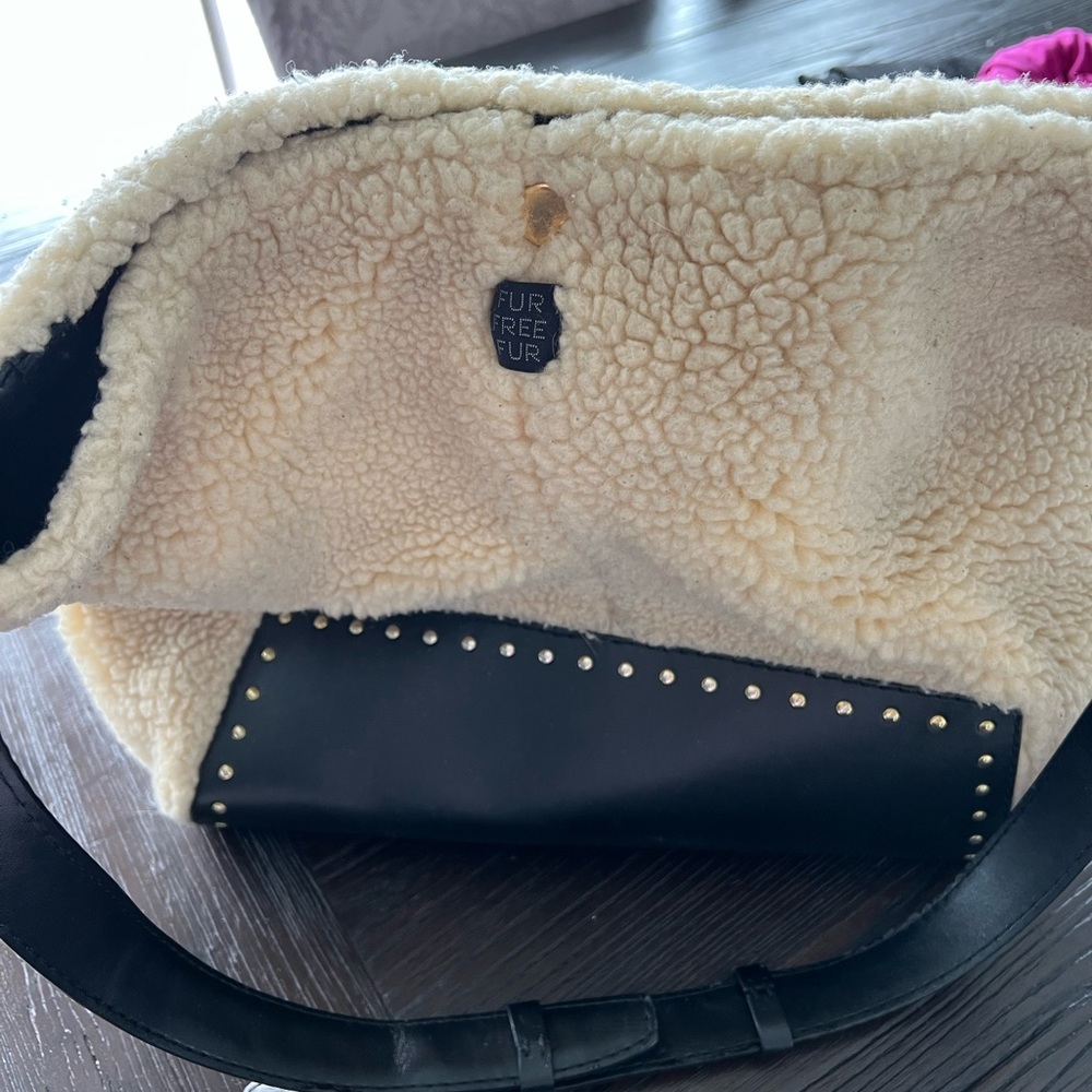 Faux shearling shoulder bag